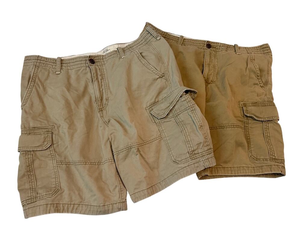 Hollister Mens Cargo Shorts 2PK Size 38 Khaki Heavy Cotton Utility Y2K Gorpcore